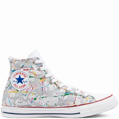 Női Converse Glitter Chuck Taylor All Star Magasszárú Cipő CO8635412 Fehér Szürke